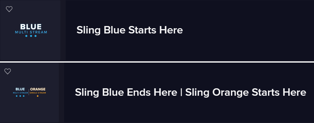 Sling blue and Sling orange guide starting point in app