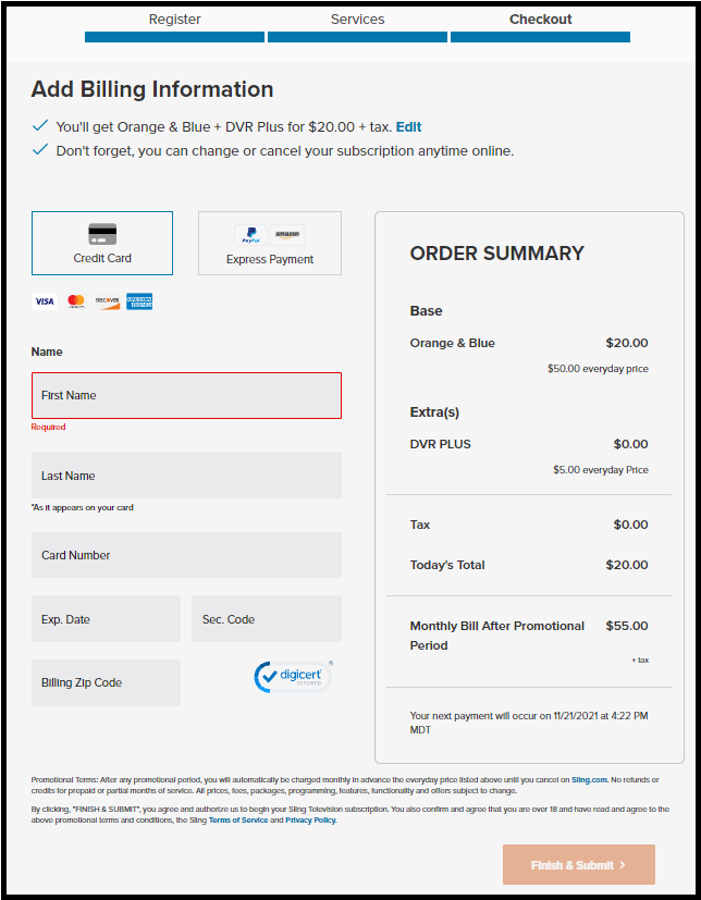 Redeeming a Promo Code Sling TV Help
