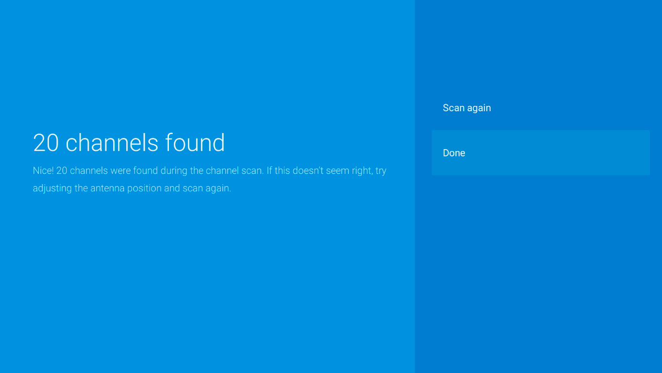 channel scan results screen