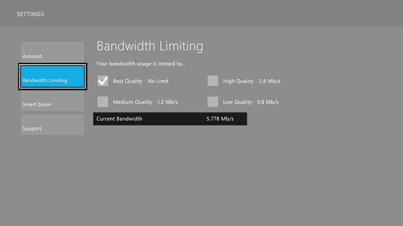 bandwidth limiting screen on xbox
