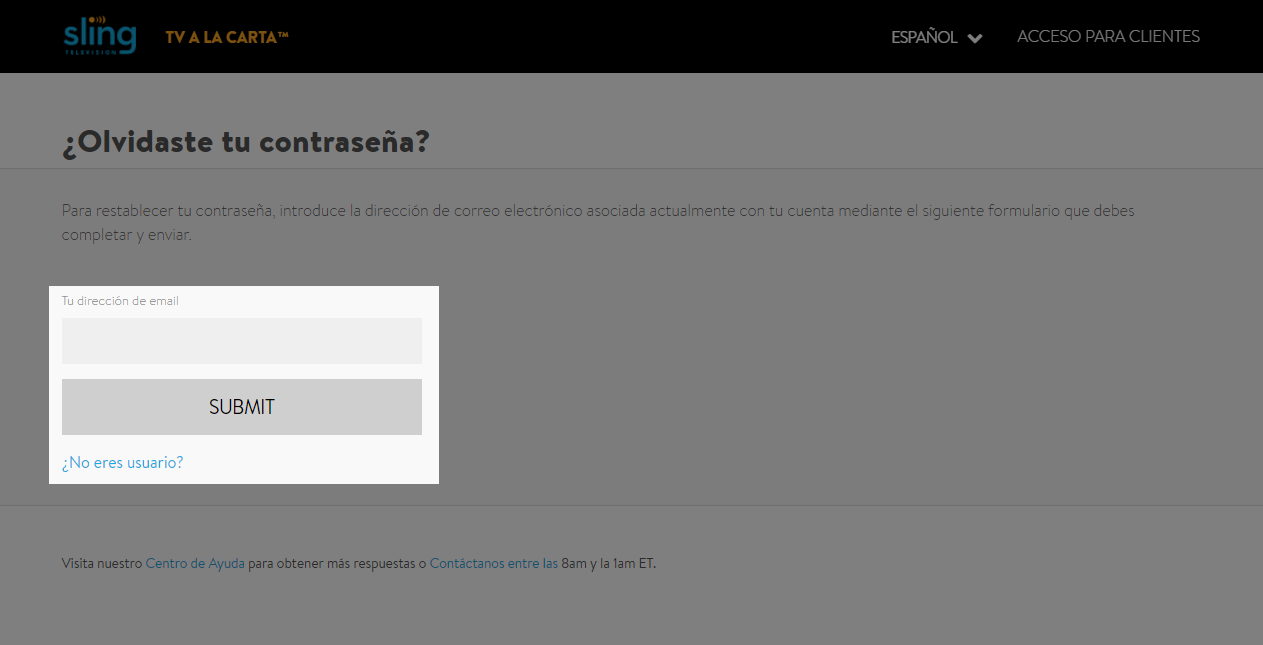 forgot password screen on sling.com