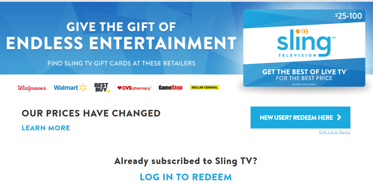 sling.com gift card page