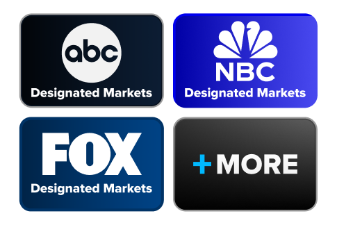 Local channls in select markets like ABC, NCB, FOX, and more