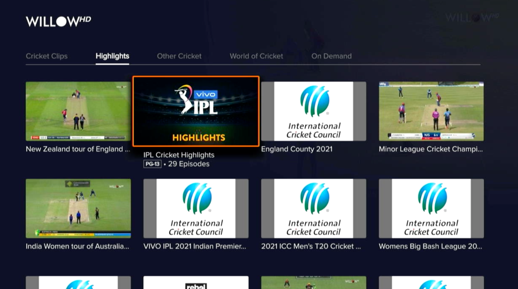 cricket video on demand