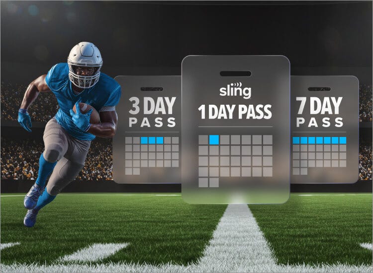 Art for 1, 3, & 7 Day Passes by Sling with an image of a football player.