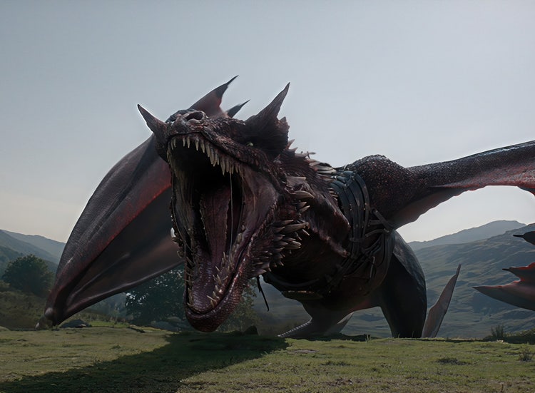 A dragon roars in a scene from season 3 of 'House of the Dragon' on HBO.