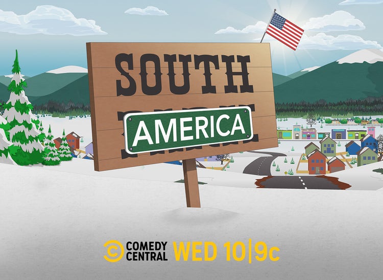 Key art for 'South Park' season 29, rebranded 'South America'.