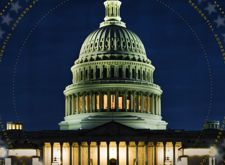 Key art for the 2026 State of the Union address on MS Now featuring the US Capital.