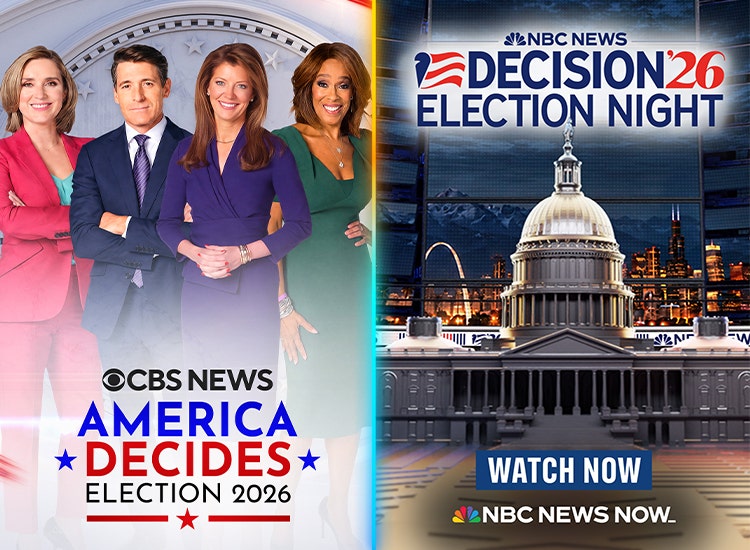Key art for midterm election coverage on NBC News and CBS News.