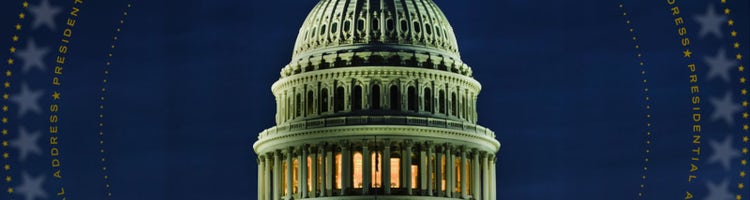 Key art for the 2026 State of the Union address on MS Now featuring the US Capital.