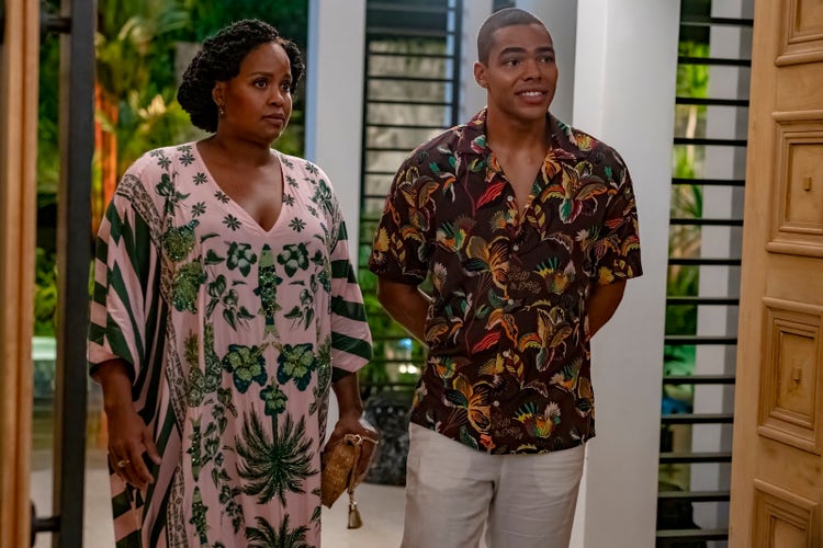 A scene with Nicholas Duvernay and Natsha Rothwell from season 3 of 'The White Lotus' on HBO and Max.