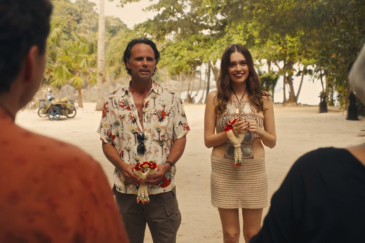 A scene with Aimee Lou Wood and Walton Goggins from season 3 of 'The White Lotus' on HBO and Max.