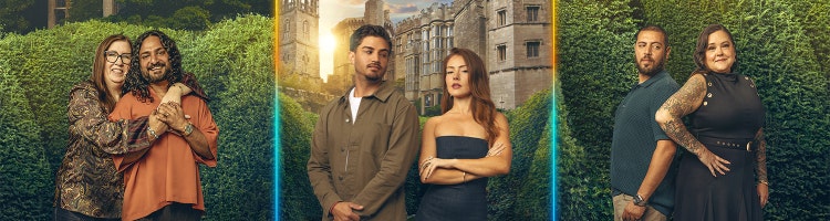 Art for '90 Day: The Last Resort' season 3 on TLC with Jenny and Sumit, Kara and Guillermo, and Rebecca and Zied.