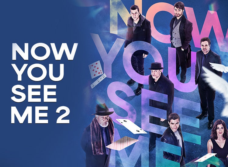 The cast of Now You See Me 2 with stars Jesse Eisenberg, Daniel Radcliffe, Mark Ruffalo, Woody Harrelson, Dave Franco, Lizzy Caplan, and Morgan Freeman.
