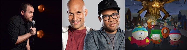 Art for comedy on Sling Freestream including Tom Segura, Key & Peele, and South Park