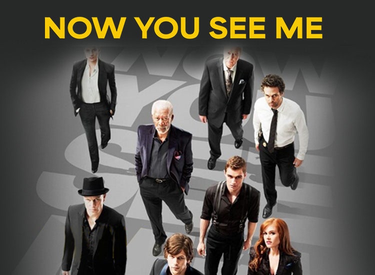 The cast of Now You See Me with stars Jesse Eisenberg, Mark Ruffalo, Woody Harrelson, Dave Franco, Isla Fisher, Morgan Freeman and Michael Caine