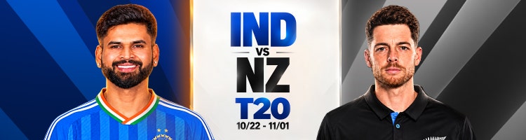 Key art for India vs. New Zealand T20 on Willow Cricket.