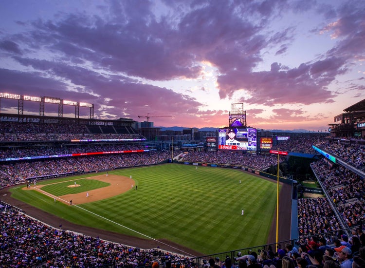 An image of Coors Field at sunset.