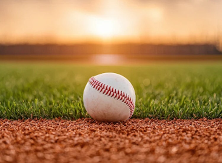An image of a baseball on a baseball diamond to promote the Little League World Series on ESPN with Sling.