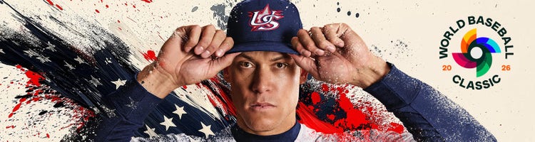 Key art for the 2026 World Baseball Classic on Fox sports featuring Aaron Judge.
