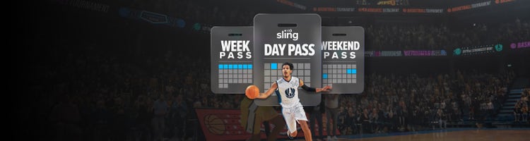 Key art for NCAA Men's basketball with Sling Passes information.