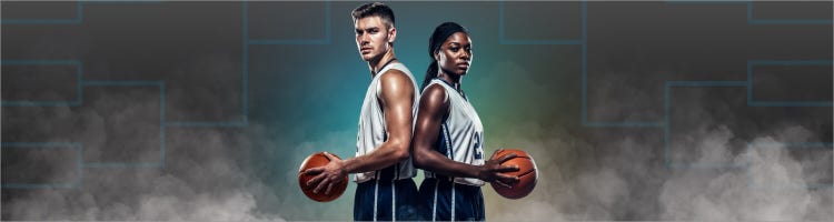 Key art for college basketball tournaments on Sling.