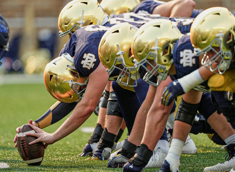 An image of Notre Dame football players to promote Notre Dame football on NBC.