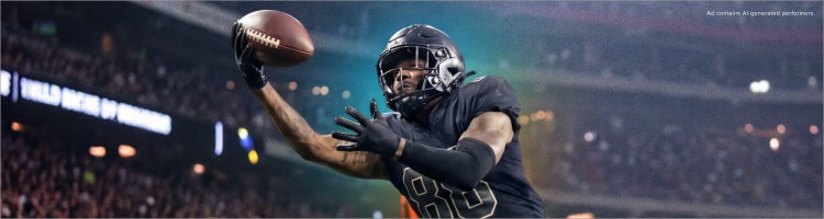 An image of a football player diving for a catch to promote college football with Sling TV.