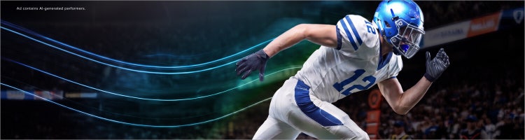 An AI image of a football player running a route to promote football on Sling TV.