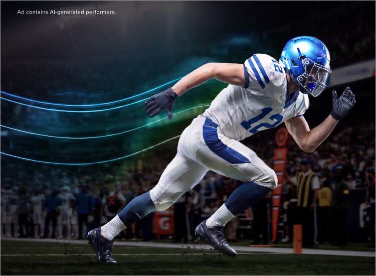 An AI image of a football player running a route to promote football on Sling TV.