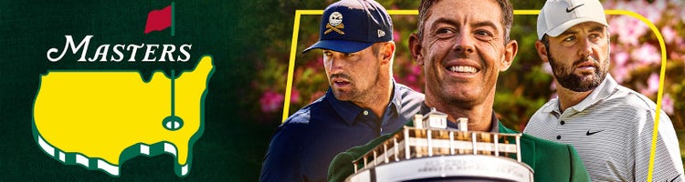 Art for 2026 Masters Coverage on ESPN with Rory McIlroy, Scottie Scheffler, and Bryson Dechambeau.