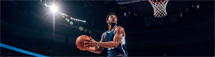 An image of a player dunking the basketball to promote the 2026 NBA Draft on ESPN with Sling.