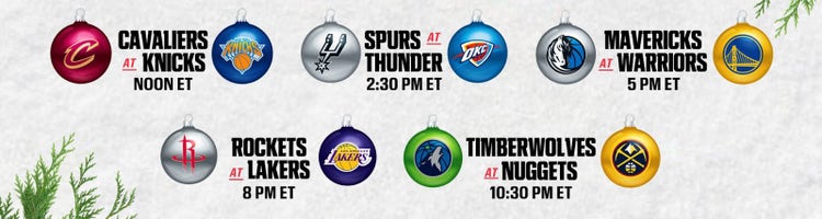 Key art for NBA Christmas games on ESPN and ABC.