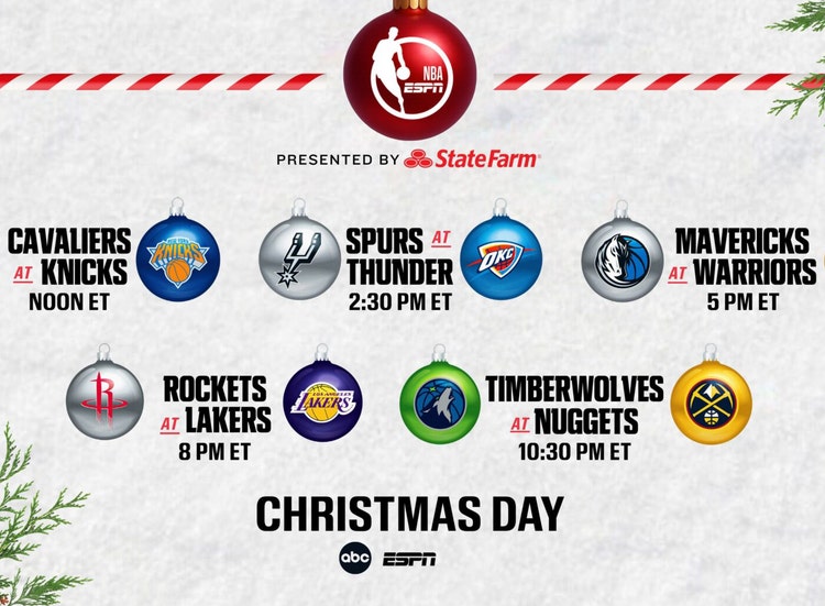 Key art for NBA Christmas games on ESPN and ABC.
