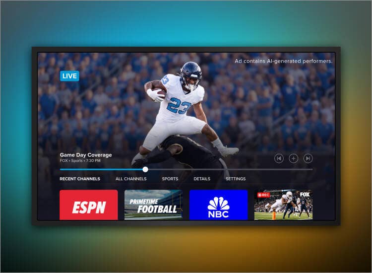 An image of the Sling UI with a football player jumping over another player.