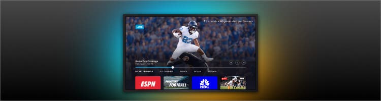 An image of the Sling UI with a football player jumping over another player.