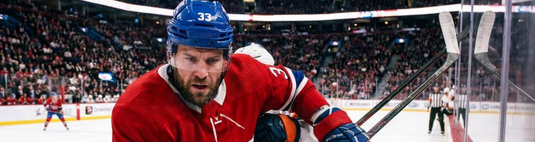 An image of a hockey player to promote the Stanley Cup Playoffs on Sling.