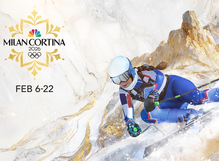 Art for the 2026 Milan Cortina Olympics with an image of a skier.