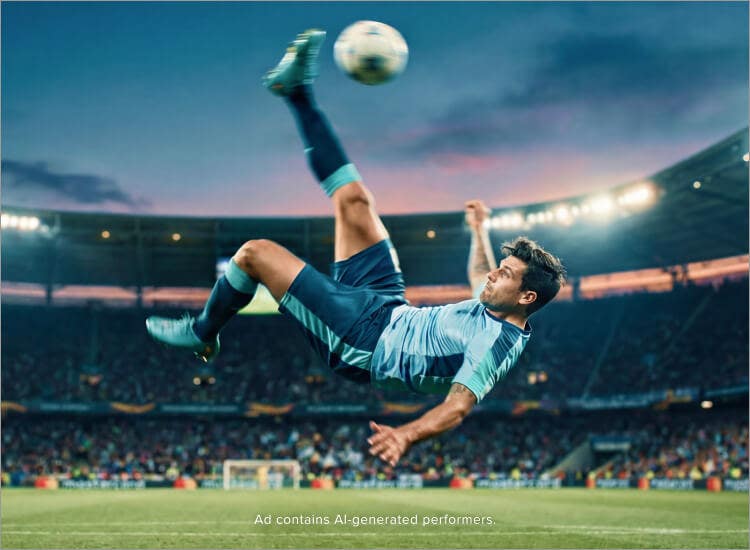 An AI image of a soccer player doing a bicycle kick to promote the World Cup on Sling.